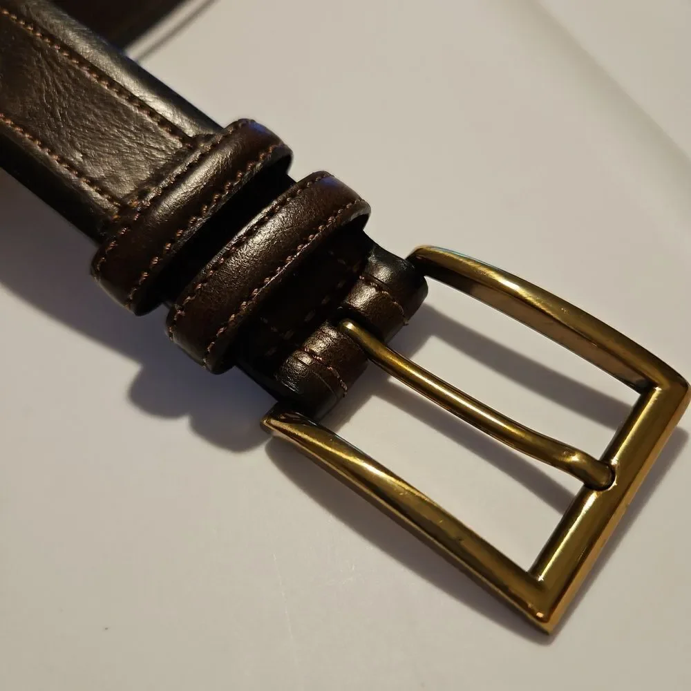 Men's Brown Leather Belt with Gold Buckle Waist 40